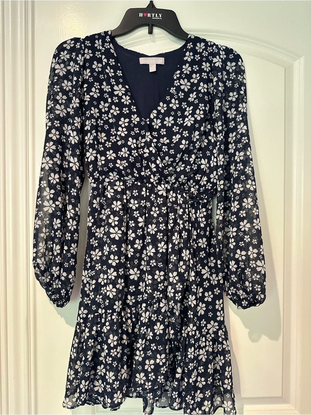 Chelsea28 Navy and White Floral Long Sleeve Wrap Dress